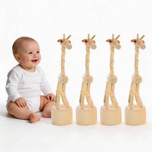 lot 12085 image: Healifty Wooden Giraffe Finger Puppets Set of 4 Handcarved Animal Figurines Natural Wood Toys for Kids Travel Decor and Interactive Play