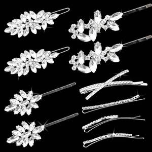 lot 12086 image: 10 PCS Rhinestone Hair Clips 2.5 Inch Elegant Wedding Bridal Silver Bobby Pins Crystal Fancy Hair Accessories for Women(Fashion)
