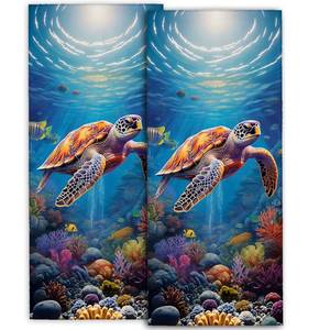 lot 12090 image: amepay Sea Turtle Hand Towels Set 2PCS, 14.5x28 Inch, Vibrant Ocean Scene with Colorful Coral and Marine Life Design, Polyester Towel for Adults, Bathroom, Kitchen, Spa, Underwater Decorative Gifts