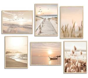 lot 12091 image: Neutral Coastal Sunset Wall Art Set of 6, Beige Brown Beach Landscape Pictures, Boho Coastal Seascape Poster Prints for Living Room Bedroom Wall Decor, 12x16 Inch Unframed