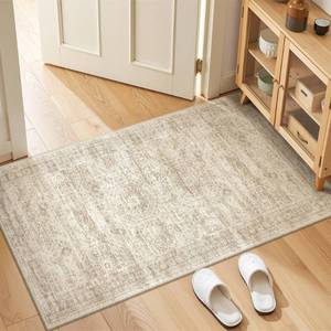 lot 12095 image: Restydon 2x4 Washable Rug Runner for Bathroom, Soft Entryway Rug for Laundry Room, Kitchen, Vintage Abstract Hallway Runner for Bedroom, Anti-Slip Door Mat Indoor Entrance(2x4, BeigeIvory)
