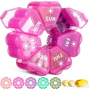 lot 12097 image: LANDNEOO Weekly Pill Organizer 2 Times a Day, Cute Double-Sided AM PM Pill Case 7 Day, Clear Pink Travel Pill Box for Medication, Vitamins, Fish Oils, Supplements - Clear Pink