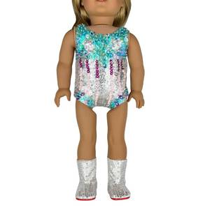 lot 12099 image: Luxurious Hand-Beaded Sequin Outfit with Silver Boots for 18 Inches American Doll (Large for 18 American Doll)