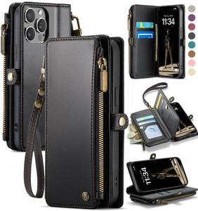 lot 12108 image: Defencase Compatible with iPhone 14 Pro Case Wallet with RFID Blocking Card Holder for Women Men, Soft PU Leather Magnetic Snap Flip Zipper Strap Wallet Phone Case Fit for iPhone 14 Pro 6.1, Black