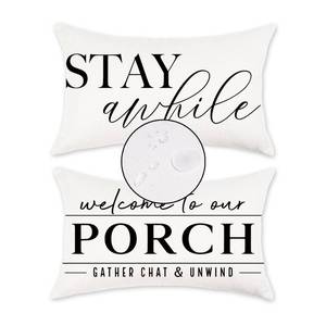 lot 12111 image: TAJWE Outdoor Pillow Covers Waterproof 12x20 Set of 2 Welcome to Our Porch Stay Awhile Cushion Cases for Patio Furniture Sofa Couch Decor
