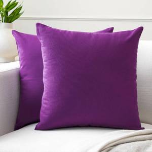 lot 12114 image: Encasa XO Throw Pillow Covers 18x18 in Set of 2 Purple  No Inserts  Cotton Pillow Covers for Living Room, Bed, Sofa, Couch  Decorative Cushion Covers with Improved Zipper