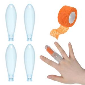 lot 12115 image: 4PCS Waterproof Finger Protectors with Nursing Bandage, Reusable Nail Protector, Durable Silicone Waterproof Finger Cover Sleeve for Shower Swimming Pedicure Manicure Nail Soaking and Wound Protection