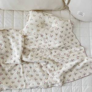 lot 12138 image: BuLuTu Large Cotton Muslin Kids Toddler Throw Blanket - 47x51 Reversible Lightweight Azalea Little Flower Thin Summer Quilt Baby Quilt for Crib Bed,Stroller,Travel,White