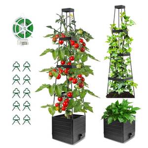 lot 13747 image: 2 Pack Tomato Planter with Trellis 57 Inch, Raised Garden Bed Planter Boxes Self-Watering for Climbing Vegetable, Plants and Tomato Cages for Indoor Outdoor