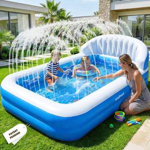 lot 13751 image: AixPool 2026 Inflatable Pool with Sprinkler,Durable Blow up Pool with Big Backrest, Rectangle Kids Pool Backyard,123456