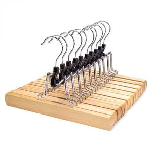 lot 13752 image: Nature Smile Wooden Pants Skirt Hangers, Smooth Finish Solid Wood Non Slip Jeans Slack Clamp Hangers Hair Extension Hangers (10 Pack Natural)��