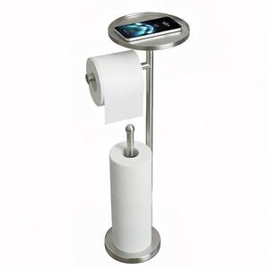 lot 13754 image: Toilet Paper Holder with Shelf, Tissue Roll Holder Stand with Storage Space for Holding Extra 4 Toilet Paper Rolls, Stainless Steel Rustproof Freestanding (Brushed Nickel)