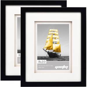 lot 13758 image: Yaetm 8x10 Double Floating Mat Picture Frame Set of 2, Display Picture 5x7 with Ivory Double Mat, Polished High Definition Real Glass, Tabletop & Wall Mounting Photo Frames, White