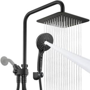 lot 13765 image: Ryamen Dual Shower Head Combo, 8 High Pressure Rain Shower Head with Handheld Spray, 61 Spray Settings Handheld Showerhead, Height Adjustable, One-touch Pause Button, Matte Black