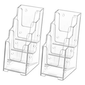 lot 13796 image: MaxGear Acrylic Brochure Holder, 4 Inch Wide 4 Tier Clear Literature Display Stand, Premium Plastic Pamphlet Holder, Multi Pocket Wall Mount or Countertop Organizer for Office or Home, 2 Pack