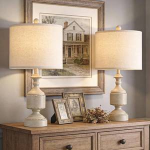 lot 13800 image: BOBOMOMO White Lamps Set of 2-20.5 Antique White Bedside Lamps for Nightstand, Vintage Farmhouse Lamps for Entryway & Guest Room, Ideal for Small Spaces, Room Lamps for Bedroom