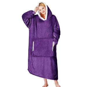 lot 13803 image: yescool Wearable Blanket Hoodie - birthday gifts for AdultsWomenmom, Flannel Cozy Sherpa Fleece Blanket Sweatshirt with Hood, Pocket & Sleeves, Large, One Size Fits All (Deep Purple)