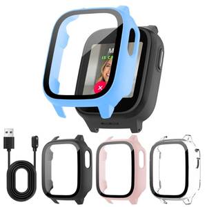 lot 12127 image: Tiorecime 4 Pack Case for Cosmo JrTrack 5 Kids Smart Watch with Tempered Glass Screen Protector, Shockproof Hard PC Bumper, Magnetic USB Charging Cable, Scratch Resistant Protective Cover