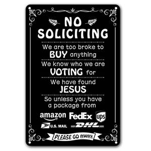 lot 12133 image: Humorous No Soliciting Sign for Front Door - Funny Were Voting for Jesus Metal Sign for House - Perfect Decorative Sign to Discourage Unwanted Visitors, 8 x 12 Inch (269)