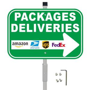 lot 14401 image: Package Delivery Signs,12x8 Aluminum Sign, with Arrow Right with 28 Strong Aluminum alloy Stakes, Easy Installation Delivery Instruction for Packages Deliver