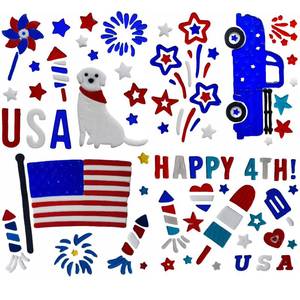 lot 14404 image: Gift&Fun 6 Sheets Fourth of July Gel Window Clings,Independence Day, Red White Blue, Stars Fireworks Flag Dog Truck Popsicle, Reusable Gel Stickers�� (��Sheets 10x6 inch  2 Sheets 12x10 inch)