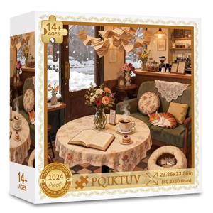 lot 14434 image: PQIKTUV Puzzles for Adults 1024 Pieces Snowy Vintage Coffee Shop with Cats, Jigsaw Puzzles with HD Poster, Puzzles with Letter Markings, Gift for Family Friends��23.86 x 23.86 in��