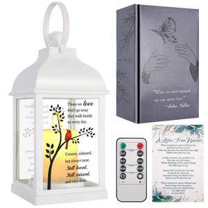 lot 14438 image: Memorial Lantern with Card - Sympathy Gift for Loss of MomDadLoved One, Bereavement Keepsake with Flickering Flame, Memory Lamp for Funeral Remembrance or Celebration (White)