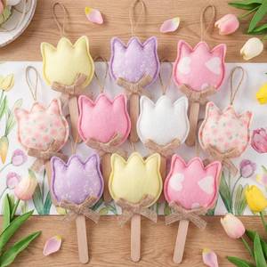 lot 14442 image: HunnmingRe 18 Pcs Spring Tree Ornaments Felt Tulip Flowers Hanging Spring Ornaments Flower Tree Decorations for Summer Party Home Door Wall Mantel Arts Crafts Gifts