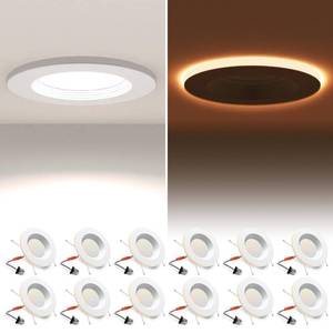 lot 13807 image: 12 Pack 56 Inch LED Can Lights with Night Light, Metal 5CCT Retrofit Recessed Lighting Selectable 2700K-6000K Dimmable, 12W75W, 1200LM Downlight with Metal Smooth Trim - ETL and Energy Star
