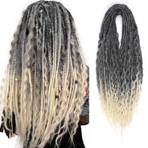 lot 14488 image: Pouweney 24 Inch 3 In 1 Dreadlock Extensions Sets, 30 Strands Mixed Gray to Blonde Synthetic DE Dreads Extensions, 100% Handmade Soft Double Ended Curly Boho Wavy Dreads for Girls