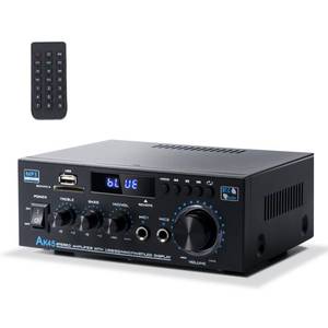 lot 17233 image: Stereo Receiver & Amplifier Home Audio Amp, AK45 Bluetooth Receiver for Home Stereo, 300Wx2, Bluetooth 5.0, 2 Channel, wFM & Karaoke, wUSBSDRCAMICFM in, wRemote, for Garage Party Market