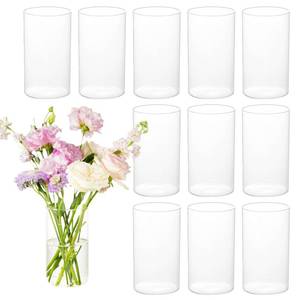 lot 17250 image: DNANAOL 12pcs Cylinder Vases for Centerpieces - 6 Inch Tall Glass Vases for Flowers, Hurricane Candle Holder Modern Simple Floating Candle Vase Formal Dinners Home Decor