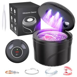 lot 17251 image: Ultrasonic Retainer Cleaner Machine, 45kHz Dental Cleaning Pod for Dentures, Jewelry, Toothbrush Heads, Mouth Guards, Aligners, Braces, 200ML Denture Cleaner 4 Modes & Digital Timer, Black