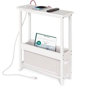 lot 17257 image: BAMGROW Slim Charging End Table with Storage - for Small Spaces and Bedroom (White)