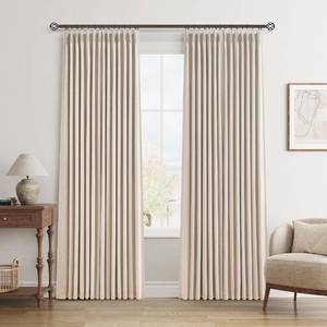 lot 19509 image: Naturoom 100% Blackout Pinch Pleated Linen Curtains 84 Inches Long 2 Panels for Bedroom Boho Farmhouse Pinch Pleat Double Layer Black Out Living Dining Room Thermal Insulated Window Drapes Beige 7Ft