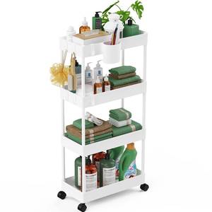 lot 19515 image: LEHOM Slim Rolling Storage Cart - 4 Tiers Bathroom Organizer Utility Cart Slide Out Storage Shelves Mobile Shelving Unit for Kitchen, Bedroom, Office, Laundry Room, Small Narrow Spaces (7.1 WWhite)