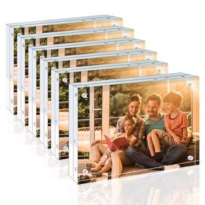 lot 19519 image: Egofine 4x6 Acrylic Frames 6 Pack, 20mm Thicker Frameless Clear Picture Frames, Double Sided Magnetic Picture Frames, Free Standing Desktop Display