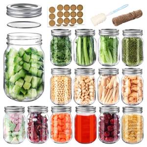 lot 19521 image: PINIWON Mason Jars 16 oz with Airtight Lids and Bands, 15 Pack Regular Mouth Canning Jars, Clear Glass Pint Jars for Canning, Pickling, Food Storage, DIY Projects, 24 Labels, Brush & String Included