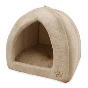 lot 19522 image: Best Pet Supplies Cat Bed for Indoor Cat, Domed Tent House with Removable Pillow, Covered Cat Cave for Small Dog, Puppies and All Breeds of Cats - Tan, 19 x 19 x H19