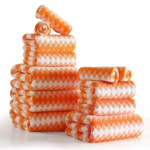 lot 19527 image: 12 Pcs Orange White Diamond Towel Set-4 Bath Towels,4 Hand Towels,4 Washcloths Soft Polyester Towels with Loop Absorbent Shower Towel Quick Dry Beach Chair Towel Family Towels for Bathroom Gym Pool