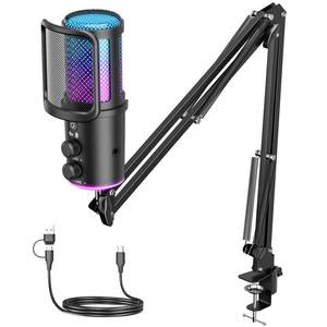 lot 19530 image: Gaming USB Microphone, Noise Cancellation Condenser Mic with Mute,Boom Arm Mic-Reverb Adjustment, Monitoring for Streaming, Podcasting, Discord, YouTube,PC, Computer, PS4, PS5, Mac