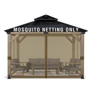 lot 19531 image: Aoodor Universal 10x10 ft Gazebo Mosquito Netting, Replacement 4-Panel Sidewalls with Double Zippers for Patio, Backyard, Deck, and Lawn (Netting Only, Brown)