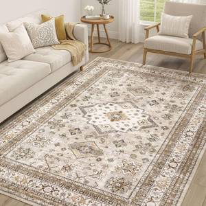 lot 19533 image: Vintage Living Room Area Rug 6x9 - Large Soft Washable Oriental Traditional Distressed Farmhouse Rugs for Bedroom - Indoor Floor Accent Carpet for Home Office House Decor - Beige
