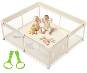 lot 19539 image: Mloong Large Baby Playpen for Toddler - 69�59in Babies Play Pen Playard Active Center Beige