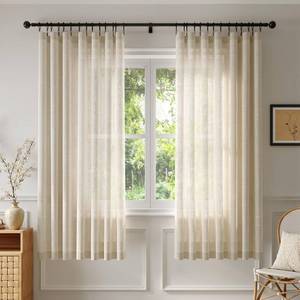 lot 19543 image: Anmao Natural Linen Curtains for Living Room 72 Inch Length 2 Panels Set, Light Filtering Semi Sheer Window Curtain Drapes for Bedroom with Curtain Rings and Clips, 52 Inch Wide Each Panel, Ecru