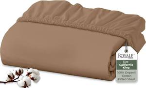 lot 19544 image: Royale Linens 100% Organic Cotton Fitted Sheet - Percale Weave - Super Soft Deep Pocket Bottom Sheets - Elastic Sheet King Cal Size -California King Fitted Sheets Only - (72x8415, Chocolate)