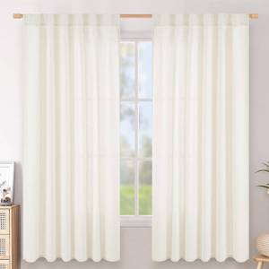 lot 19545 image: BGment Ivory Linen Curtains for Living Room 63 Inch Length, Ligth Filtering Window Textured Drapes Rustic with Back Tab Rod Pocket for Farmhouse Dining Bedroom, 2 Panels Set, 52 Inch Wide Each Panel