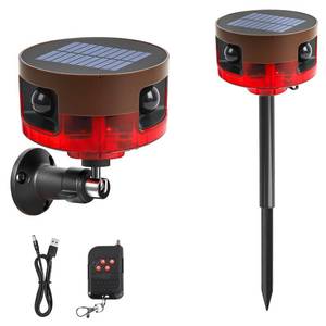 lot 20376 image: Solar Outdoor Motion Sensor Alarm-Dog Barking or Gunshot Sound, 130dB Noise, 13 Sounds & 360° Motion Detector Alarm Support Recording, with Remote Controller for Home, Villa,Yard,Chicken coop