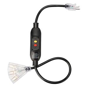 lot 20380 image: PLUGTUL 3FT GFCI Extension Cord with 3-Outlet, Auto Reset, 123 Outdoor Extension Cord with Lighted End, SJTW, ETL Listed, Black (Used)