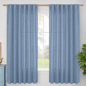 lot 20411 image: BGment Blue Linen Curtains 63 Inches Long for Living Room Windows, Semi Sheer Drapes Light Filtering with Rod Pocket Back Tab for Bathroom Bedroom, 2 Panels Set, 52 Inch Wide